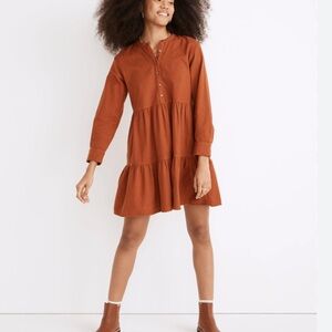 MADEWELL BUTTON-PLACKET TIERED MINI DRESS NEW WITH TAG (964)